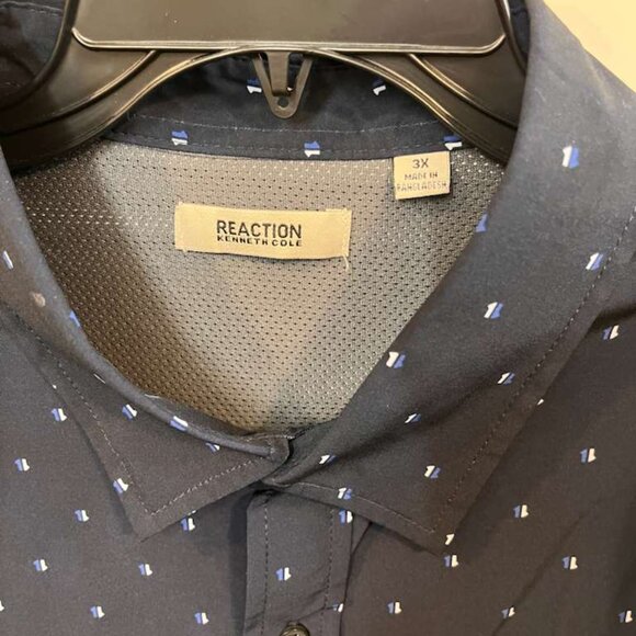 REACTION Kenneth Cole Men's Navy Blue Long Sleeve Button Down Shirt Size 3X - Picture 3 of 5